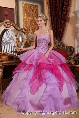 Affordable Ball Gown Sweetheart Floor-length Organza Beading Quinceanera Dress