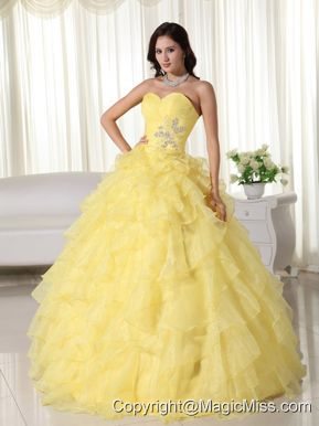 Yellow Ball Gown Sweetheart Neck Floor-length Organza Appliques Quinceanera Dress