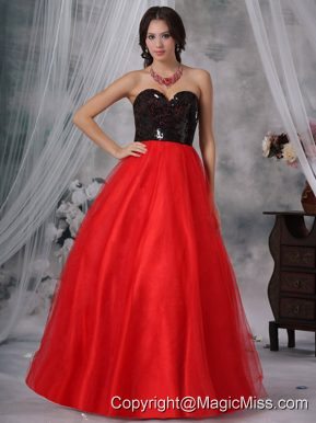 Red and Black A-Line / Princess Sweetheart Floor-length Sequins Paillette Prom Dress
