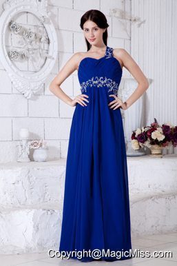 Royal Blue Empire One Shoulder Floor-length Chiffon Appliques Prom / Evening Dress