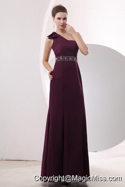 Gorgeous Burgundy Empire One Shoulder Beading Mother Of The Bride Dress Floor-length Chiffon
