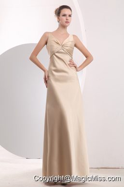 Champagne Empire Straps Floor-length Satin Ruch Prom / Evening Dress