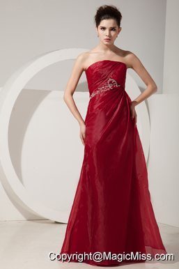 Cheap Wine Red Prom Dress Empire Strapless Beading Floor-length Organza