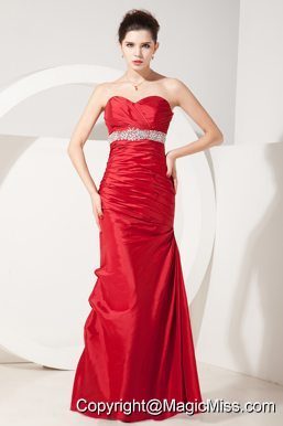 Red Mermaid Sweetheart Floor-length Satin Beading and Ruch Prom Dress