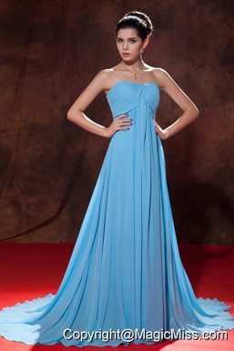 Teal Empire Strapless Court Tain Chiffon Ruch Prom Dress