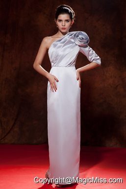 Lilac Column / Sheath One Shoulder Floor-length Satin Hand Made Flower Prom Dress