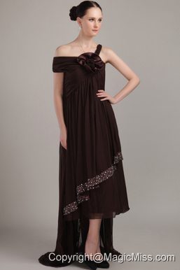 Brown Empire Asymmetrical High-low Chiffon Beading Prom Dress
