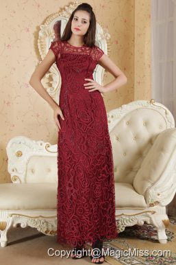 Wine Red Column Bateau Ankle-length Beading Prom / Evening Dress