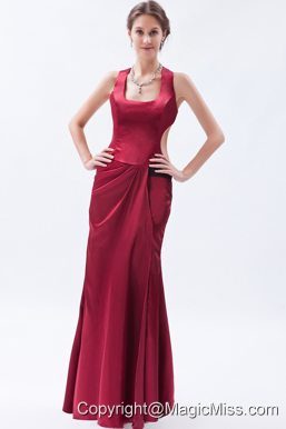 Red Column / Sheath Straps Floor-length Satin Prom Dress