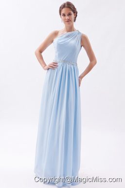 Lilac Empire One Shoulder Floor-length Chiffon Beading Prom Dress
