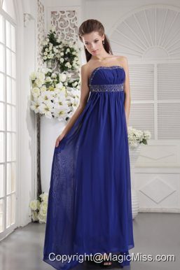 Blue Empire Strapless Brush Train Chiffon Beading prom / Evening Dress
