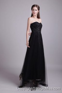 Black Empire Sweetheart Ankle-length Tulle Appliques Prom Dress