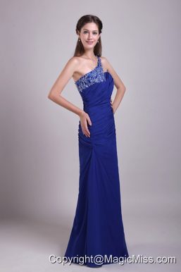 Blue Column/Sheath One Shoulder Floor-length Chiffon Appliques Prom Dress