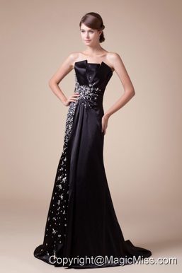 2013 Strapless Beading Black Prom Dress Brush Train
