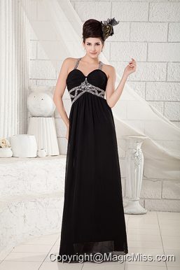 Popular Black Empire Evening Dress Straps Chiffon Beading Floor-length