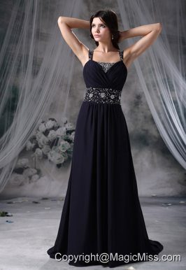 Des Moines Iowa Beaded Decorate Straps and Wasit Brush Train Royal Blue Chiffon Prom / Evening Dress For 2013