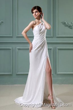 High Slit One Shoulder Empire Chiffon Brush/Sweep Prom Dress