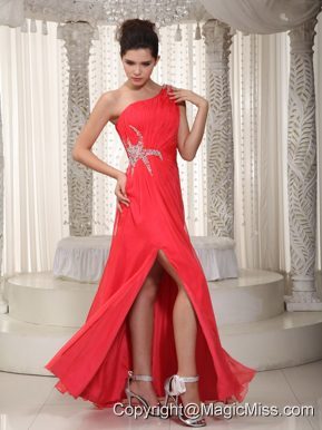 Elegant Empire One Shoulder Floor-length Chiffon Beading Prom / Evening Dress