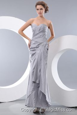 Unique Gray Column Sweetheart Prom Dress Ankle-length Taffeta Ruch and Beading