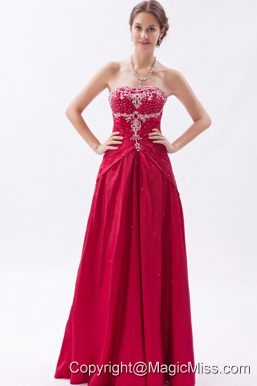 Coral Red Column / Sheath Strapless Floor-length Satin Embroidery with Beading Prom Dress