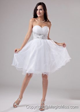 Beaded Decorate Waist Knee-length Organza A-Line Sweetheart Prom Dress