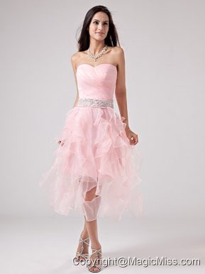 Lovely Baby Pink Prom Dress With Beaded Decorate and Ruch Sweetheart Ruffles Organza In 2013