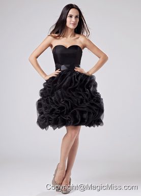 Sweetheart A-Line Prom Dress Organza Ruffles Knee-length Black