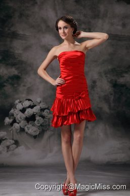 Beautiful Red Column Cocktail Dress Strapless Taffeta Ruch Mini-length