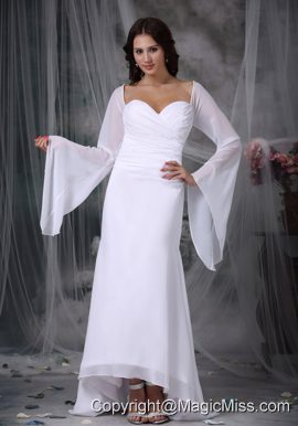 Simple A-line Sweetheart High-low Chiffon Ruch Wedding Dress