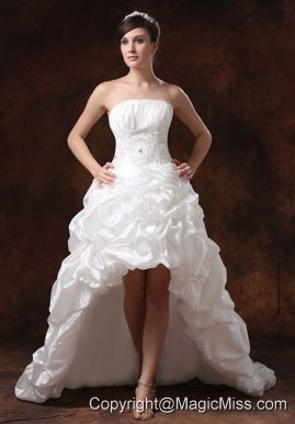 Beaded Decorate Waist Taffeta High-low Strapless Beading 2013 Wedding Dress