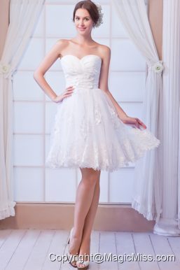 White A-line Sweetheart Mini-length Organza Appliques Prom Dress