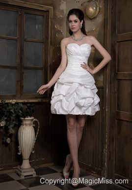 Simple A-line Sweetheart Mini-length Taffeta Ruch and Pick-ups Wedding Dress