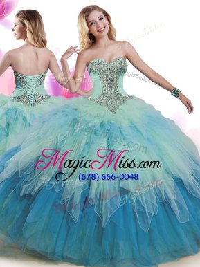 Great Tulle Sleeveless Floor Length Vestidos de Quinceanera and Beading and Ruffles