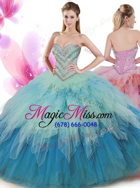 Excellent Multi-color Sweetheart Lace Up Beading and Ruffles Sweet 16 Dress Sleeveless