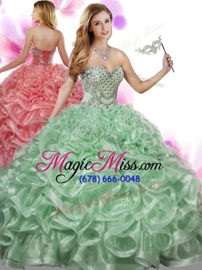 Noble Green Sleeveless Organza Lace Up Quinceanera Gowns for Military Ball and Sweet 16 and Quinceanera
