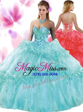 Ideal Light Blue Ball Gowns Pick Ups Sweet 16 Dress Lace Up Organza Sleeveless Floor Length