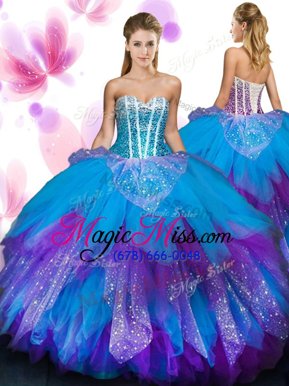 Colorful Ruffled Floor Length Multi-color 15 Quinceanera Dress Sweetheart Sleeveless Lace Up