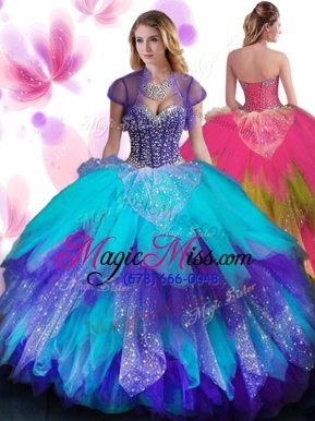 Fancy Ruffled Floor Length Ball Gowns Sleeveless Multi-color Vestidos de Quinceanera Lace Up