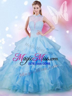 Great Baby Blue Lace Up Sweet 16 Dresses Beading and Ruffles Sleeveless Floor Length