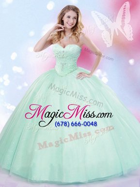 Customized Apple Green Lace Up Sweetheart Beading 15 Quinceanera Dress Tulle Sleeveless