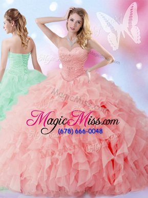 Sophisticated Floor Length Watermelon Red Quinceanera Dress Sweetheart Sleeveless Lace Up