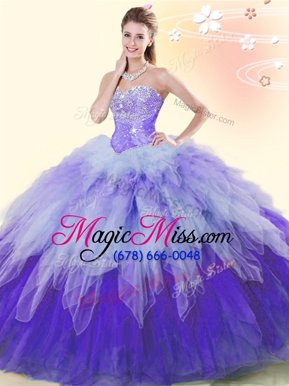High End Multi-color Sweetheart Neckline Beading and Ruffles Vestidos de Quinceanera Sleeveless Lace Up