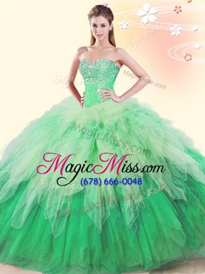 Deluxe Multi-color Tulle Lace Up Sweet 16 Quinceanera Dress Sleeveless Floor Length Beading and Ruffles