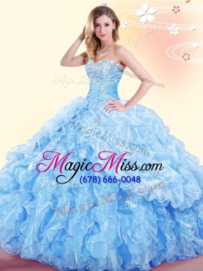 Captivating Pick Ups Floor Length Ball Gowns Sleeveless Baby Blue Quinceanera Gown Lace Up