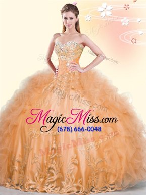 Clearance Orange Sweetheart Lace Up Beading and Appliques and Ruffles Ball Gown Prom Dress Sleeveless