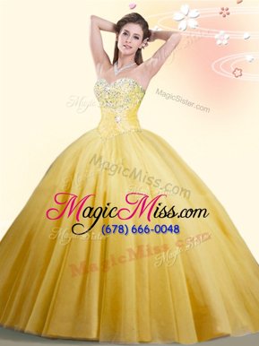 Fantastic Sleeveless Floor Length Beading Lace Up Quinceanera Gown with Gold