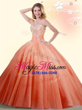 Orange Lace Up Sweetheart Beading Sweet 16 Quinceanera Dress Tulle Sleeveless