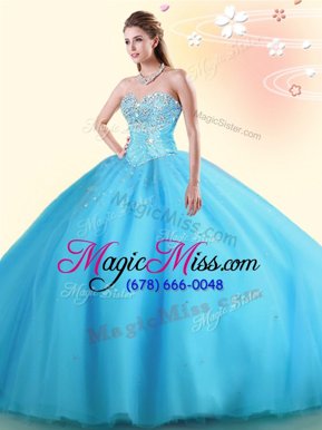 Most Popular Baby Blue Sweetheart Lace Up Beading Ball Gown Prom Dress Sleeveless