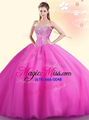 Dynamic Sweetheart Sleeveless Lace Up 15 Quinceanera Dress Hot Pink Tulle