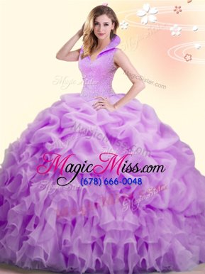 Classical Pick Ups Lilac Sleeveless Organza Backless Quinceanera Gown for Military Ball and Sweet 16 and Quinceanera